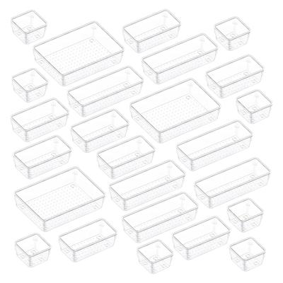 Set of 7 Transparent Plastic Storage Drawers Stackable Organizer Boxes with Perforated Bottoms for Versatile Home and Office Use