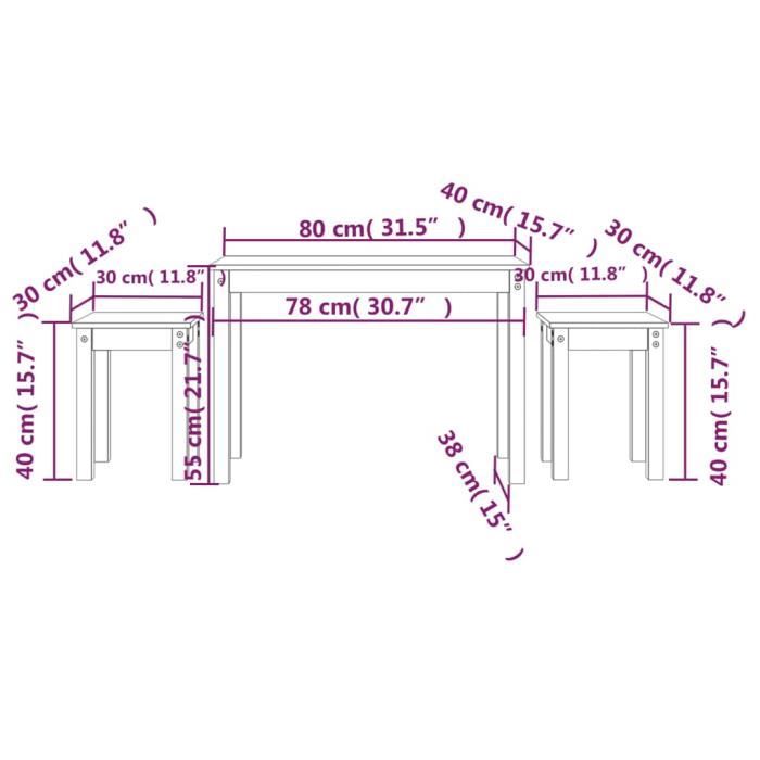 VidaXL Tables gigognes 3 pcs Blanc Bois de pin massif 824979