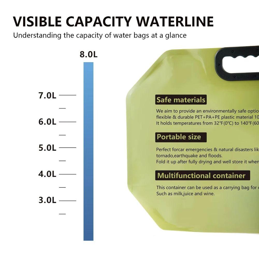 Reusable Water Storage Bag 8L Collapsible Water Container No-Leak Outdoor Water Bag  Sports