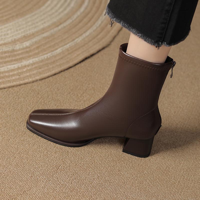 

Женские белые ботильоны на высоком каблуке - Осень/Зима Бархатный массивный каблук в стиле Мартин 2025 36