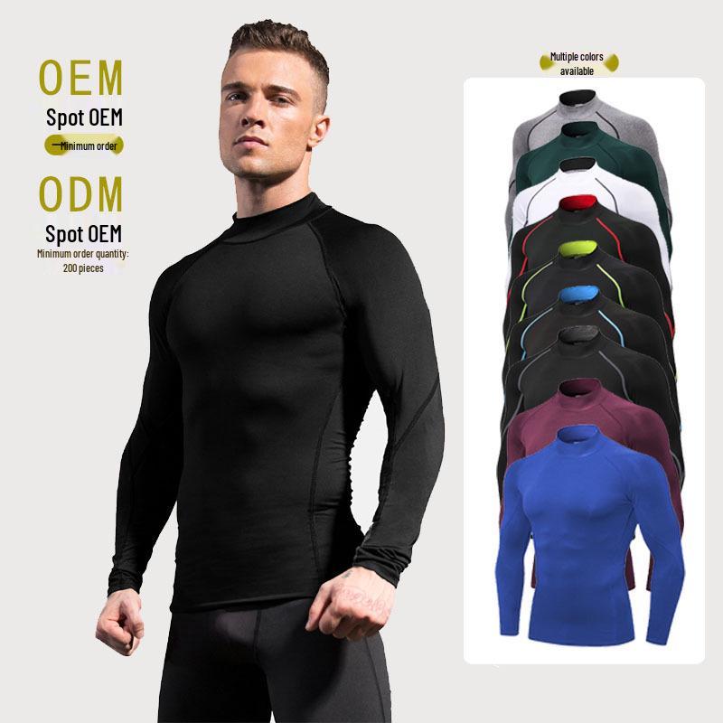 Men's High Neck Performance Long Sleeve Sports Shirt - Stretch, Breathable, Stand-Up Collar for Running & Basketball