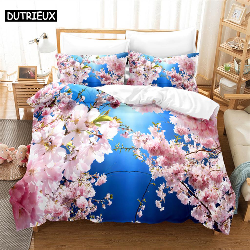 Fresh Flowers Queen Bedding Set Duvet Cover Kids Bedroom Bed Set Comforter Cover Set King Size Duvet Cover Set Bedding Sets