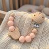 Personalized Wooden Pacifier Clip BPA Free Silicone Beads Dummy Chain Baby Teether Holder Custom Name Soother Gift