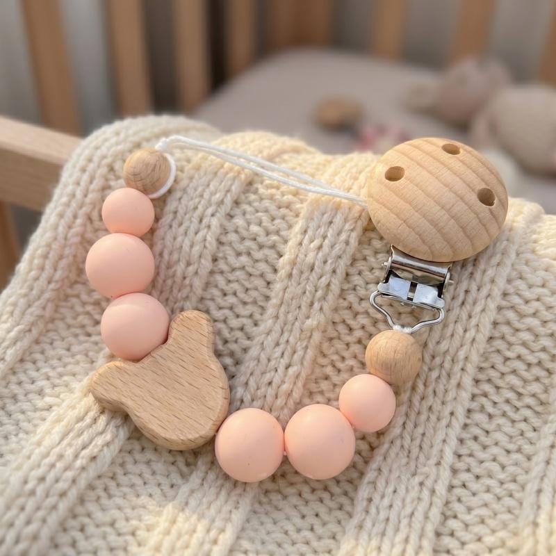 Personalized Wooden Pacifier Clip BPA Free Silicone Beads Dummy Chain Baby Teether Holder Custom Name Soother Gift