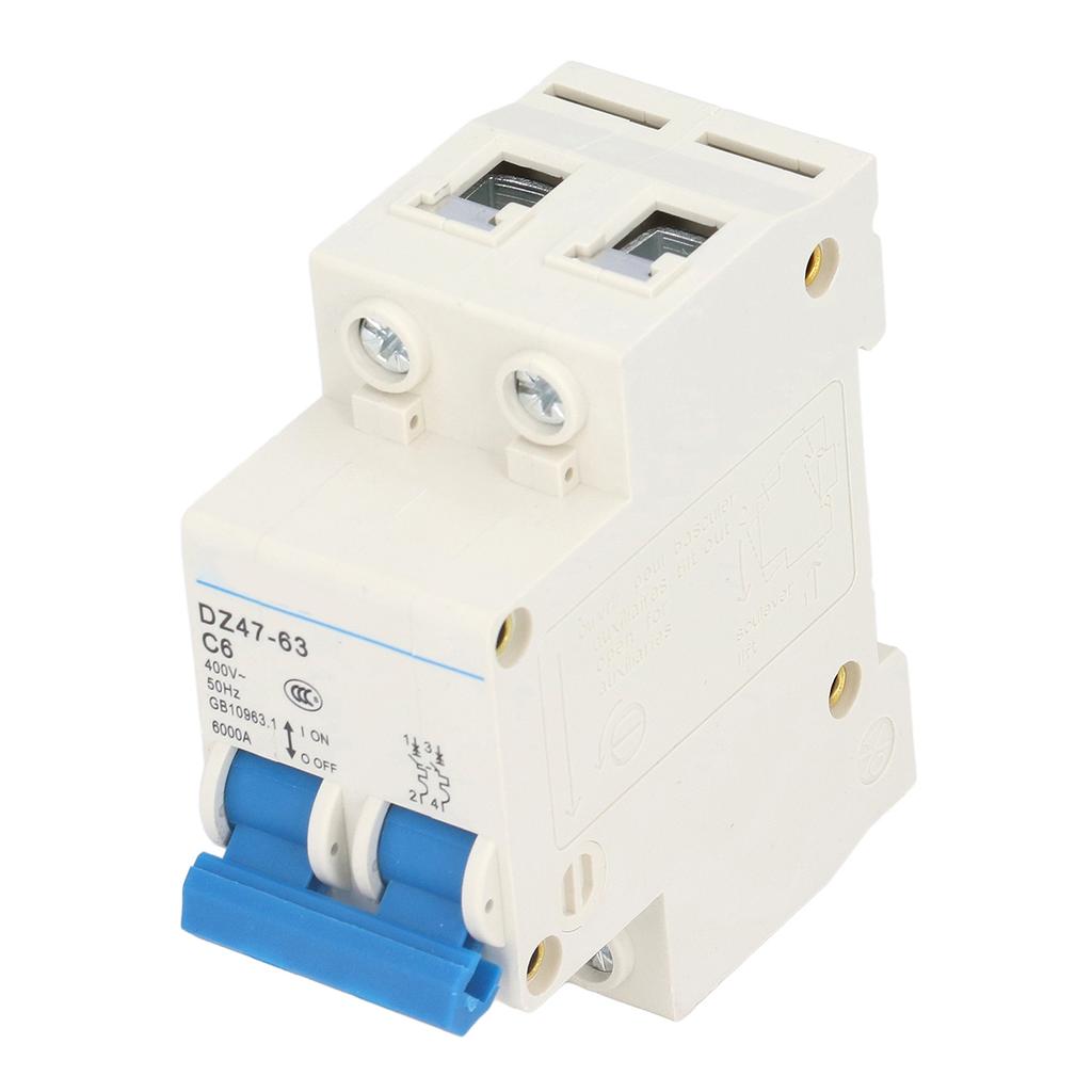 Circuit Breaker Mini 2P MCB DIN Rail Mount 6000A Breaking Capacity 400V 6A for Home Office