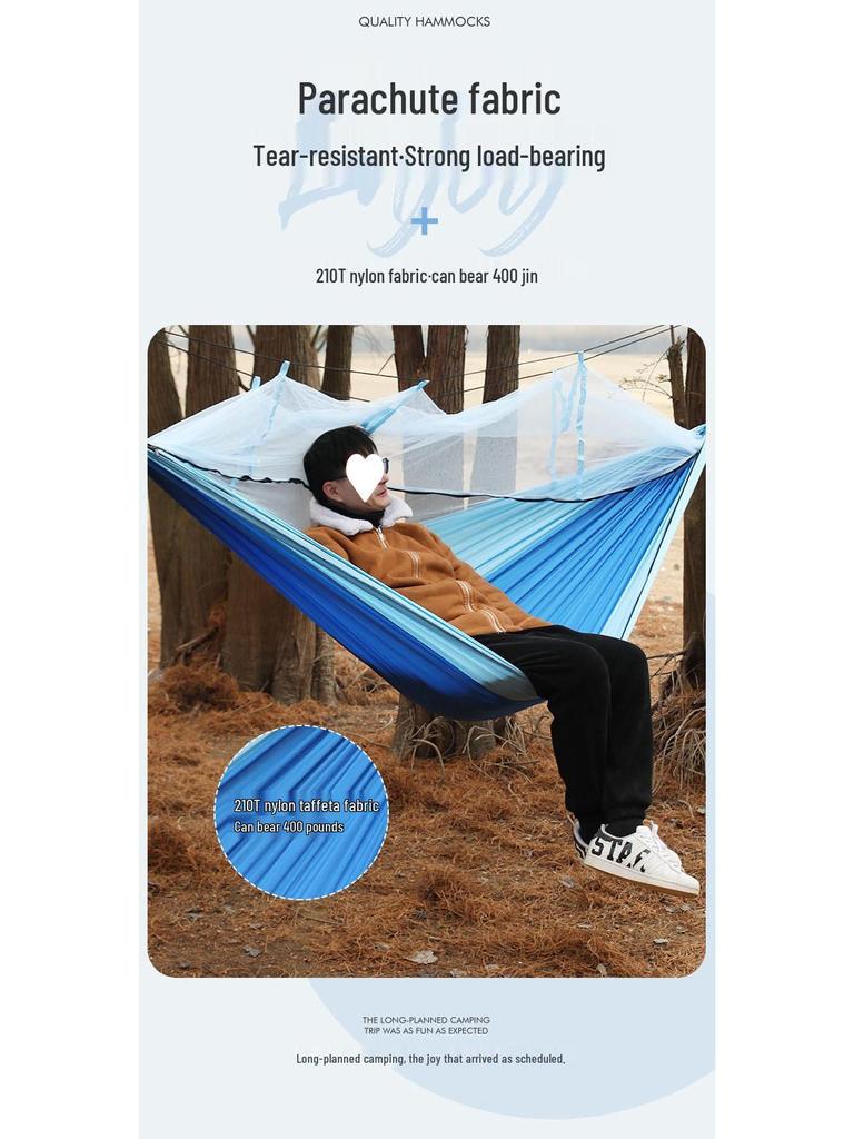 Single & Double Quick-Open Camping Hammock with Mosquito Net - Anti-Roll, Parachute Cloth, Outdoor Use