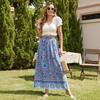 Women's 2025 Bohemian Floral Print Pleated Maxi Dress with Elastic High Waist