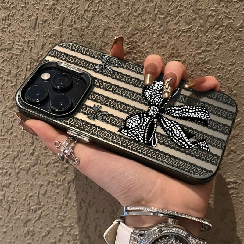 Ulepszone etui IMD z koronkową kokardką i nadrukiem kwiatowym, odporne na wstrząsy, ochronne, miękkie etui z TPU, pełna osłona tylna na iPhone'a Samsunga