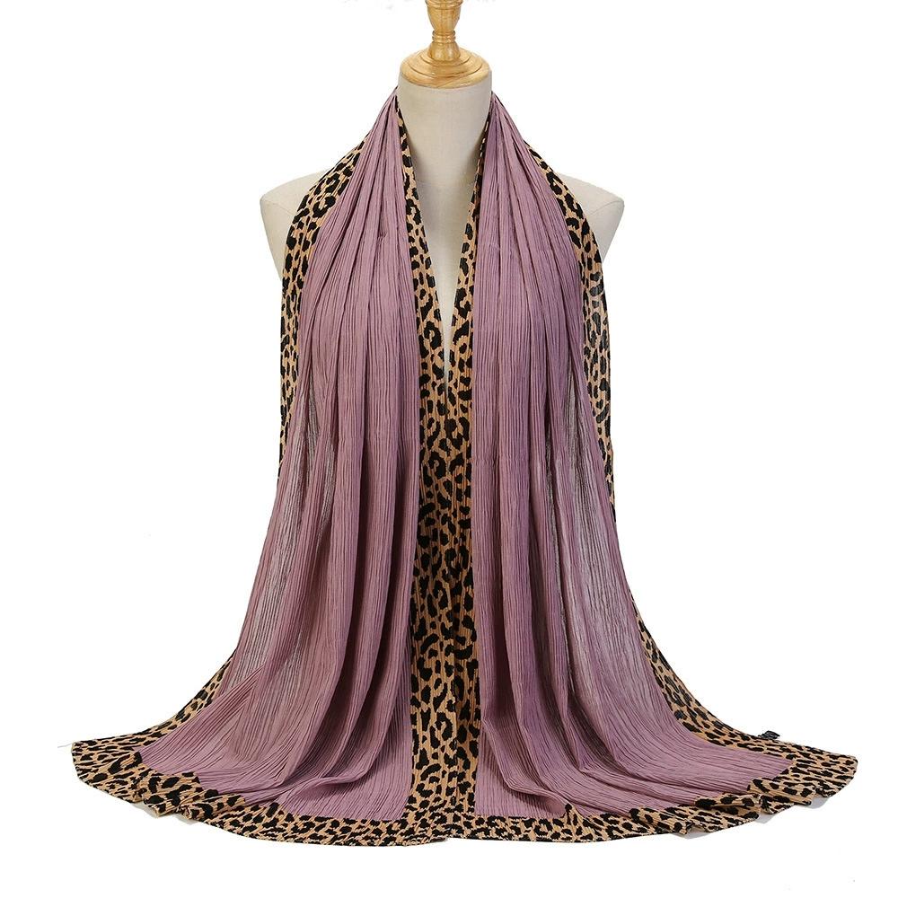 Malaysia Dubai Leopard Embellished Wrinkled Sarf for Women Veil Scarves