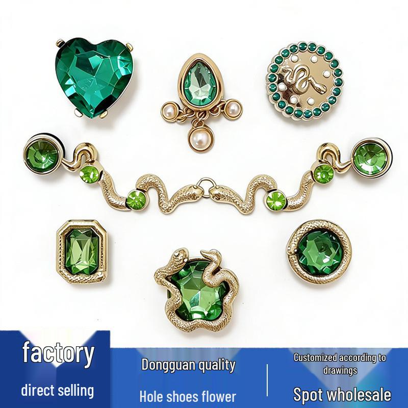 Green Gemstone Snake Flower Metal Shoe Buckle Accessories