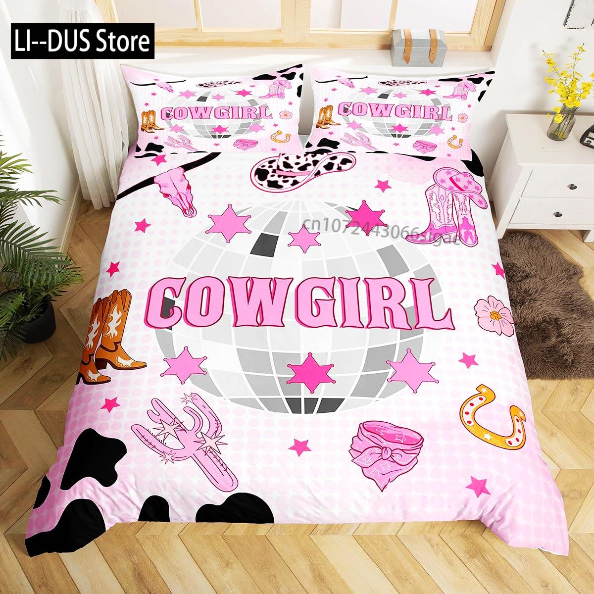 

Pink Paisley Pattern Bedding Set,Cowgirl Duvet Cover for Kids Teens Boys Girls,Bohemian Comforter Cover with 2 Pillowcases 3pcs 135x200cm