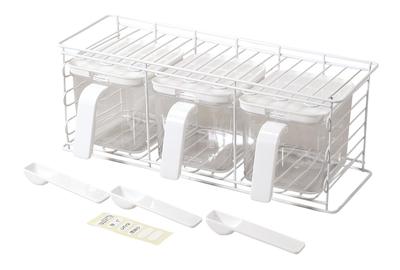 İnci Metal Baharatlık, 3 Saklama Kabı ile Baharat Rafı, Dikey veya Yatay Kullanım, Beyaz, Blanc Mutfak HC-472