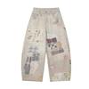 Wassergewaschene verwaschene Jeanshose Herren Damen Streetwear Locker Weiter Bein Gerader Schnitt Mit Grafikdruck