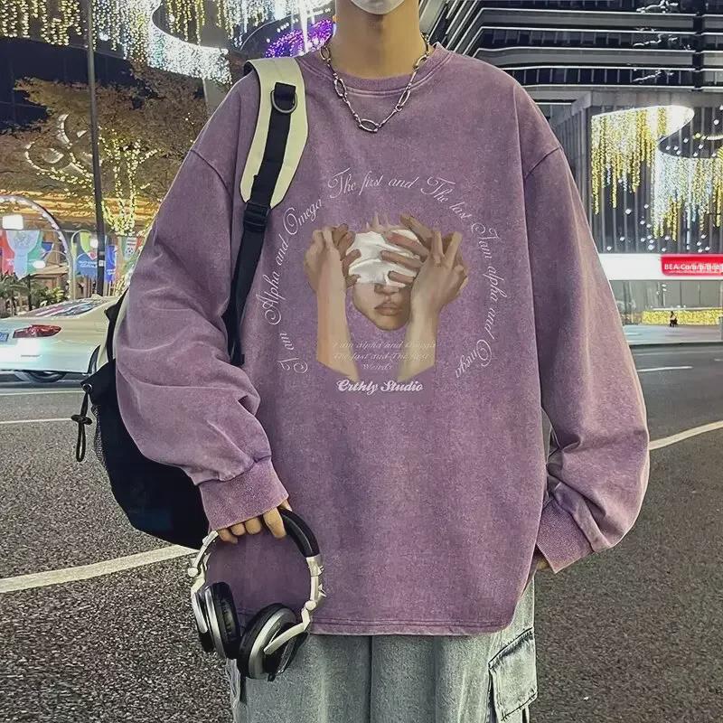 Men's Vintage Heavyweight Washed Long-Sleeve T-Shirt, Loose Fit, Perfect for Spring and Autumn