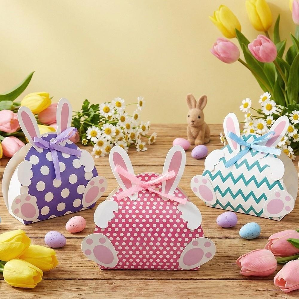 Unique Rabbit Shape Easter Paper Candy Box Empty Colorful Easter Gift Box Large Capacity Cookie Bags Children Favors