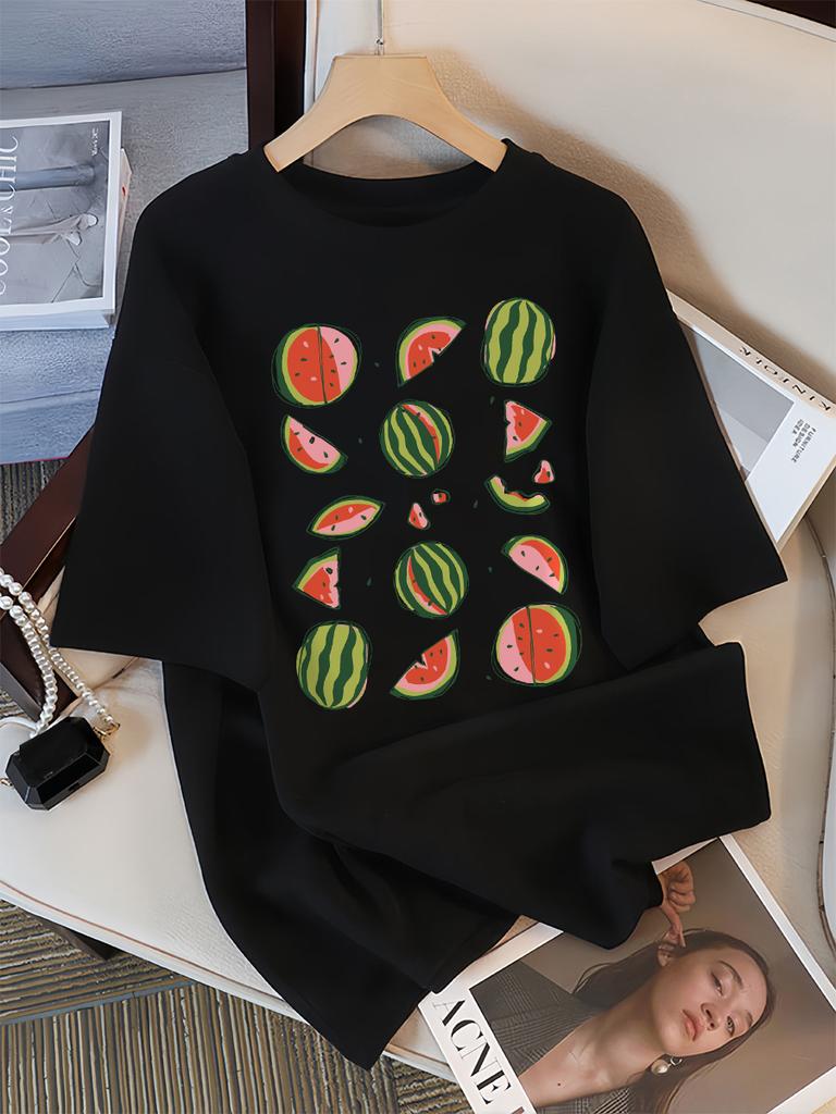 Delicious Watermelon Cut Open Print T-Shirt Women Cotton Street T Shirts O-Neck Oversize Clothes Casual Summer Short Sleeve