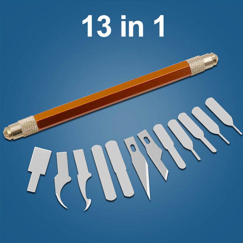 12pcs/set Phone Repair Blades Steel Craft Artwork Sculpture Knifes with Handle Carving Stencil Paper DIY Cutter