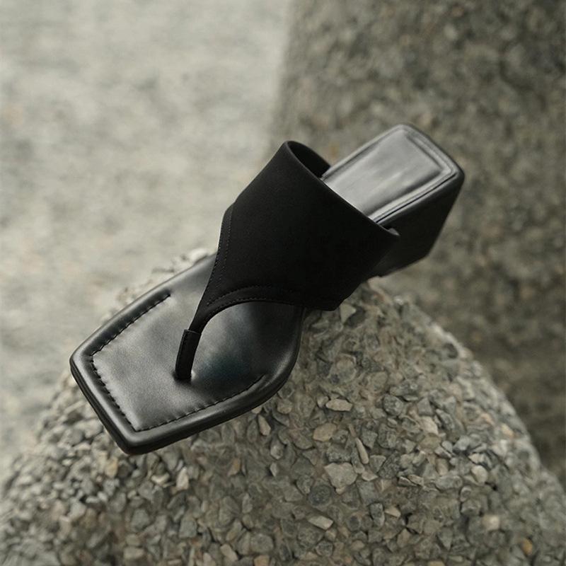 

Sheepskin version~ Outdoor wear leather toe cool slippers women s summer platform flip-flops French high-heeled half-drag women s shoes 40 чёрный