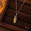 Colorful Faux Crystal Necklace Rectangular Pendant Necklace Stylish Vine Design Adjustable Dainty Necklace