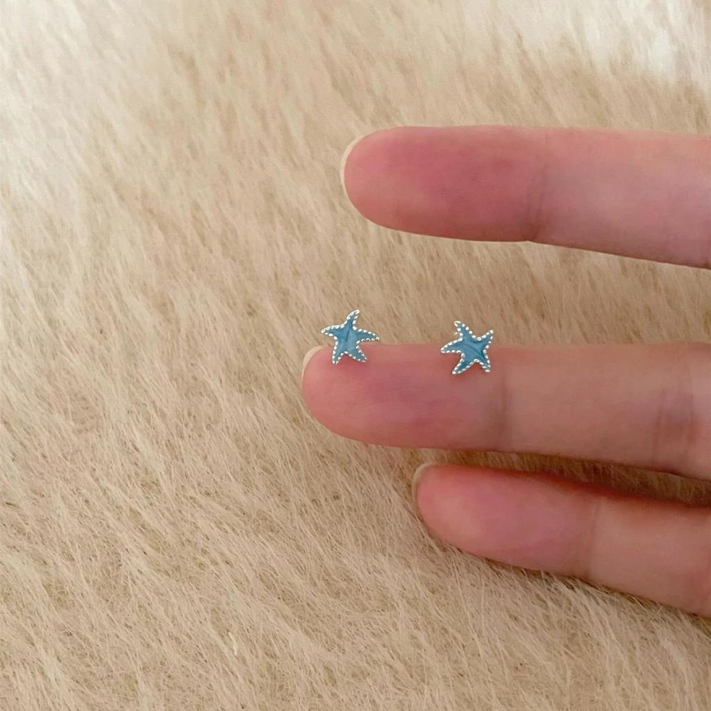 Blue Little Starfish Earrings Women's S Silver Needle Mini Star Earrings Summer ins Niche Premium Ear Accessories