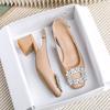 Baotou rhinestone sandals women's medium heel high heel with soft leather large size shoes