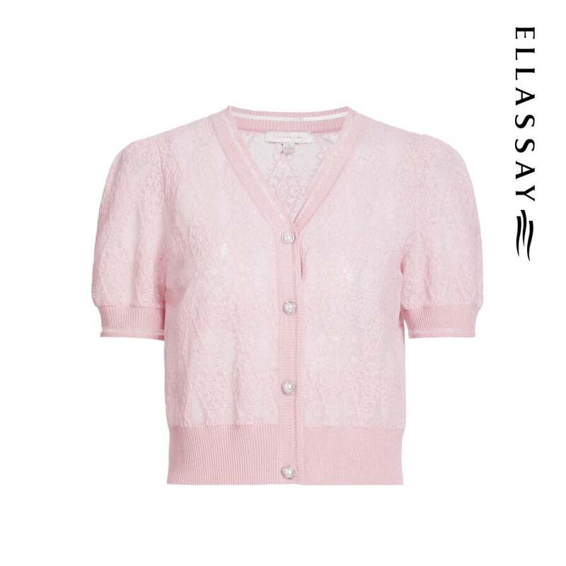 ELLASSAY Pearl Button V-Neck Knit Top for Women