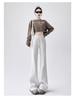 Petite High Waist Flare Sweatpants for Women - White/Grey, Slimming Horseshoe Design, Drawstring, American Style, Spring/Autumn.