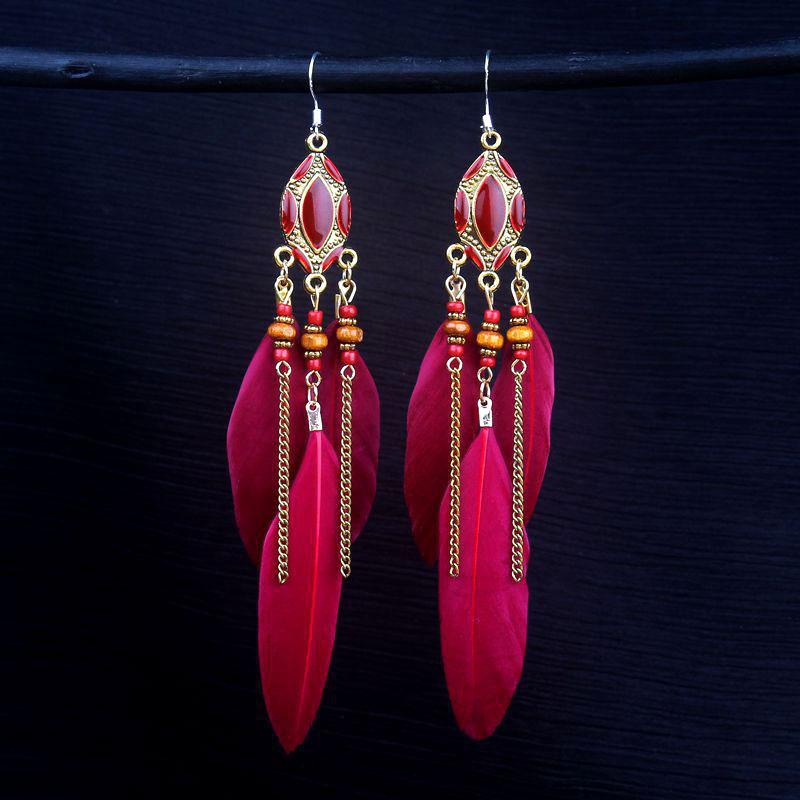 Classic Bohemia Feather Dangle Earrings for Women Fashion Long Colorful Enamel Handamde Earring Female Party Wedding Jewelry