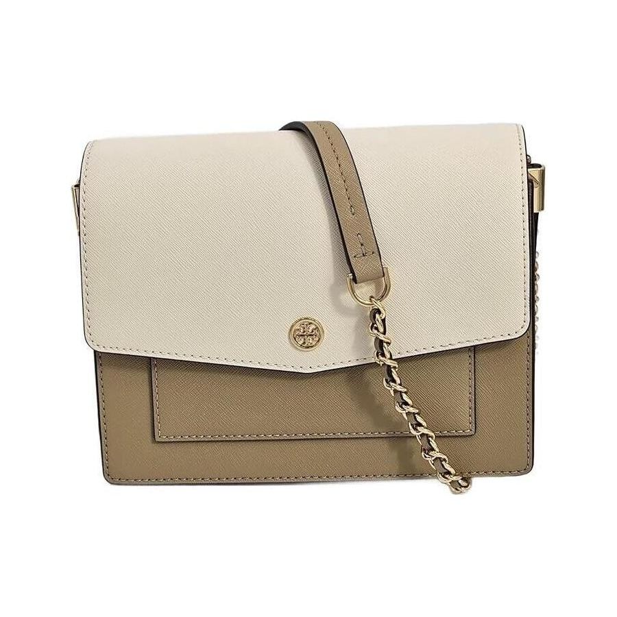 Tory Burch Robinson Metal Logo Magnetic Snap Closure Leather Envelope Crossbody Bag Women bags Cheese-White 154318-724