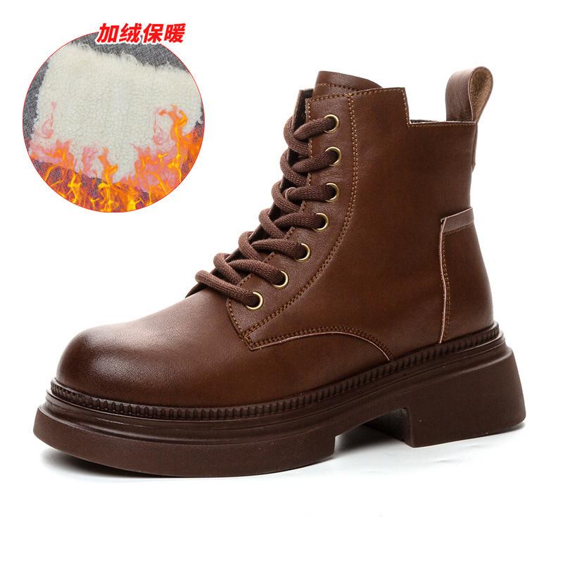 

Leather platform Martin boots women s autumn and winter new small thin single boots British retro short 40