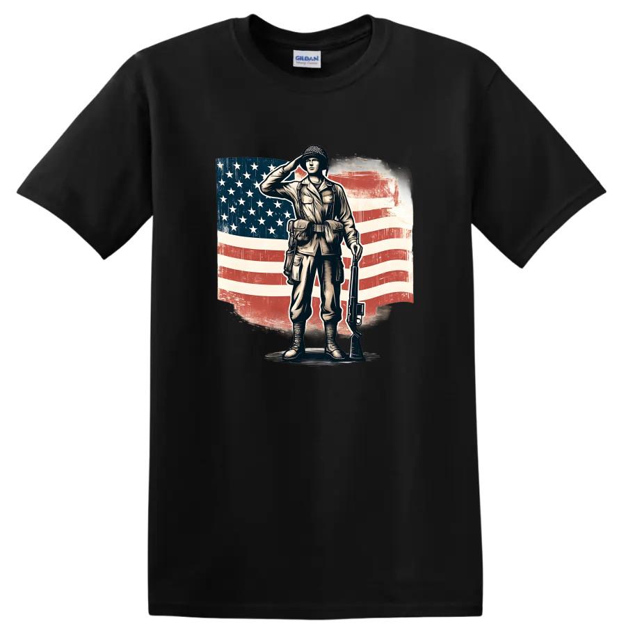 Military Veteran Salute T Shirt Patriotism American Flag Soldier Tee