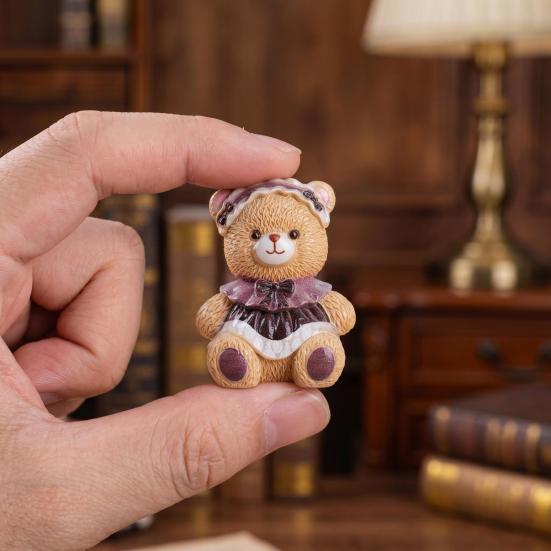 Mini Cartoon Bear Figurine Tiny Resin Bear Figures with Dress Cute Cake Toppers for DIY Crafts Dollhouse Fairy Garden Micro Landscape Decor