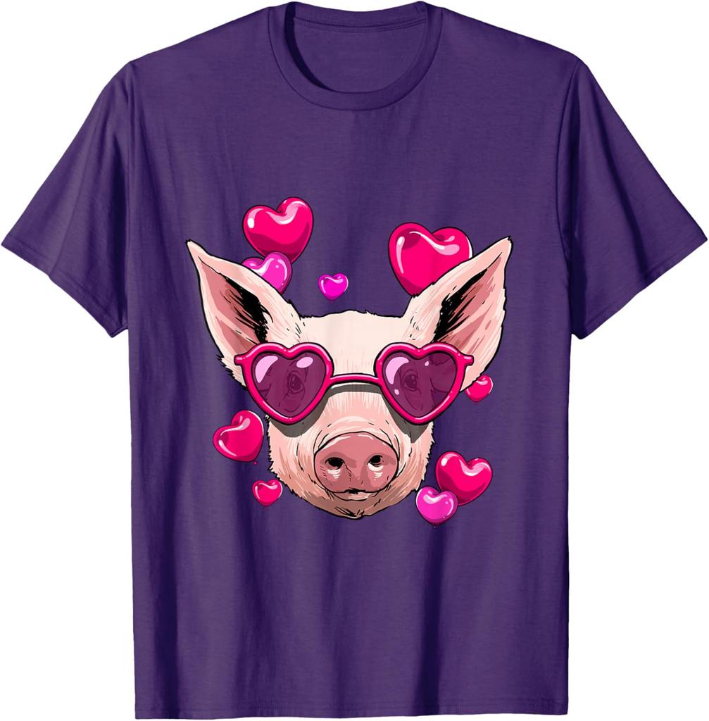 Pig Wearing Heart Sunglasses Valentines Day Farm Animal Lover Graphic Tee