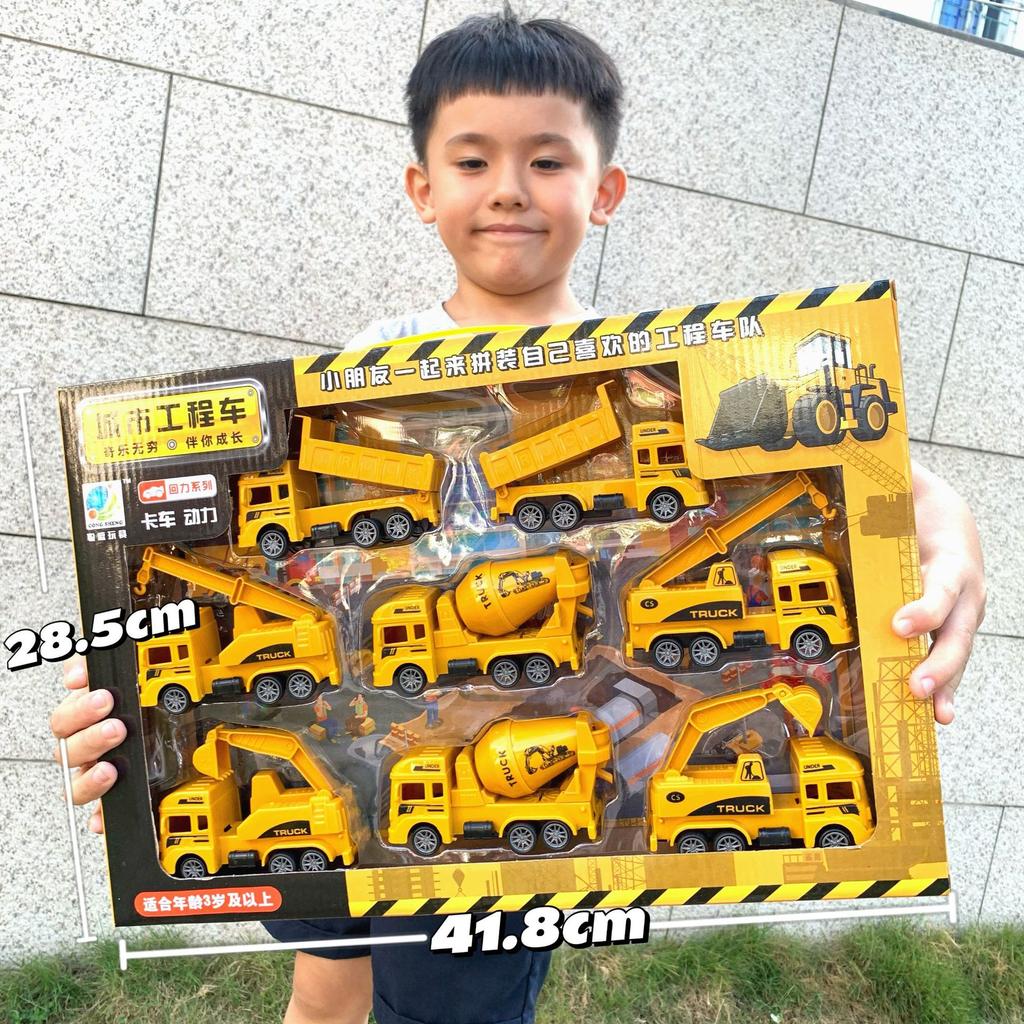 Construction Truck Fire Truck Inertia Pull Back Truck Set Gift Box Excavator Bulldozer Model Boy Toy