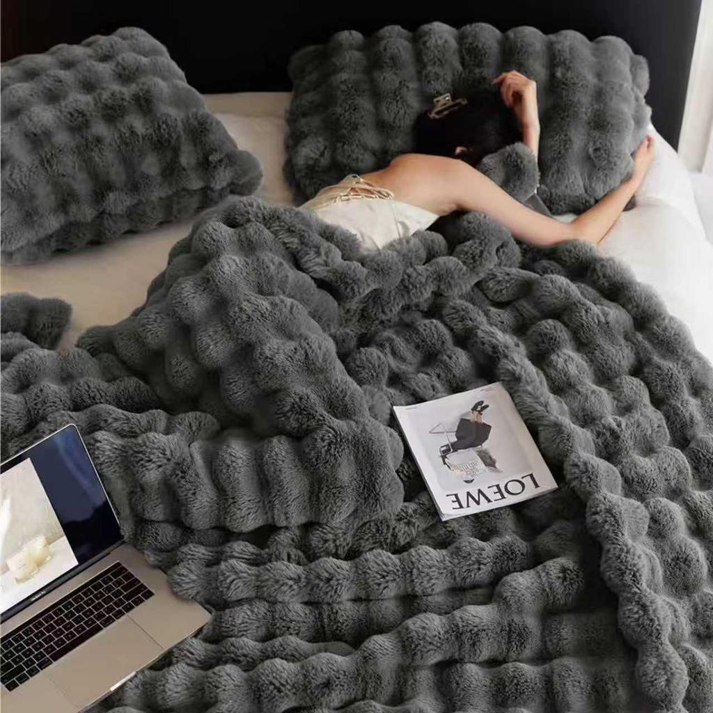 Decke aus Kunstkaninchenfell, Super schwere warme kuschelige Decken für Couch, Bett, Sofa, Blasenplüsch, flauschig, elegant, weich, reversible Nerzdecke