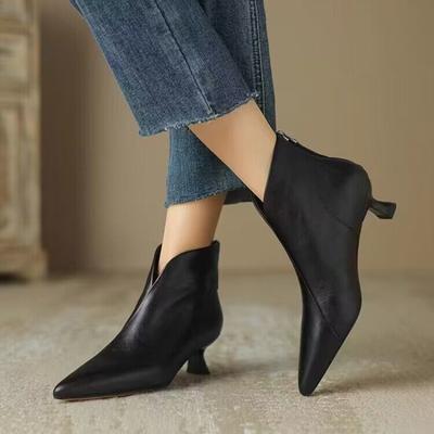 Moda Alta Calidad Para Ir al Trabajo Zapatos de Oficina para Señoras 2024 Botines de Mujer Sexy de Punta Cómodos de Tacón Bajo Botas de Moda con Cremallera