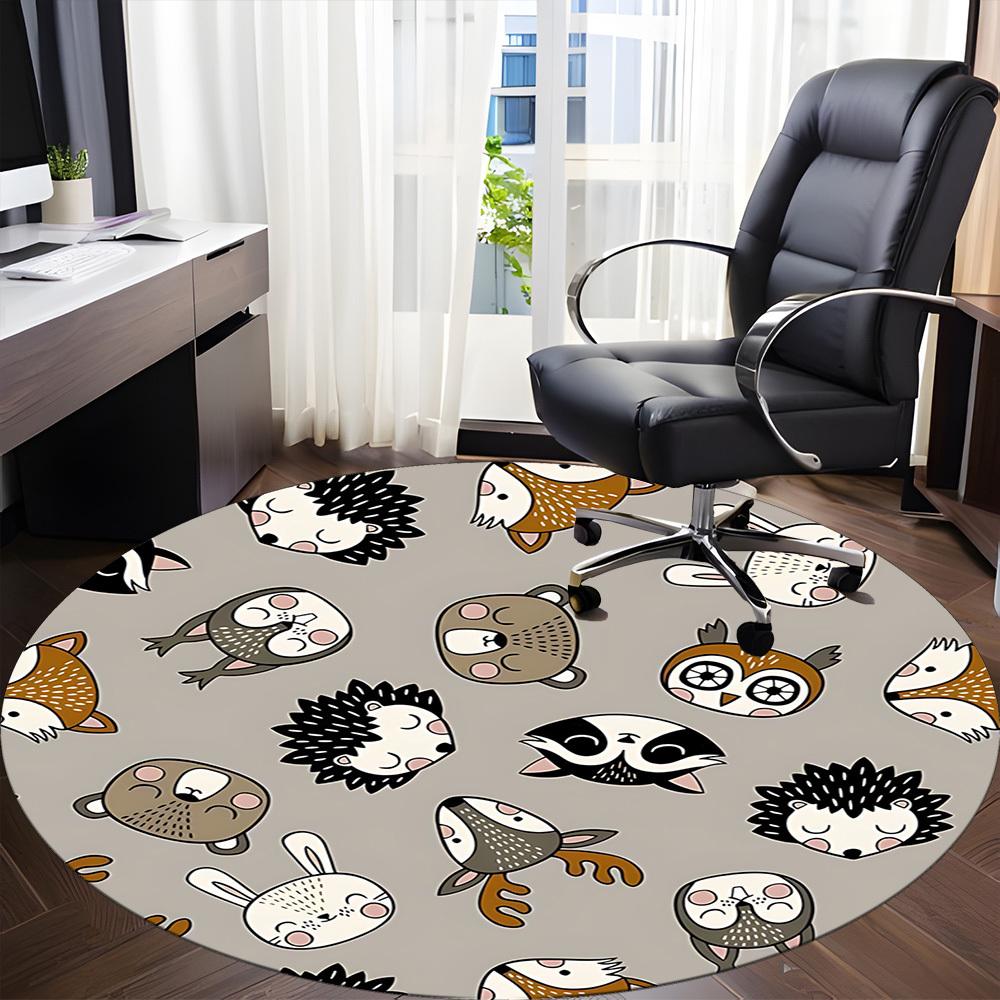 1pc woodland animals Office Round Area Rug, Under Office Chairs Bedroom Living Room Home Decor, Room Deco
