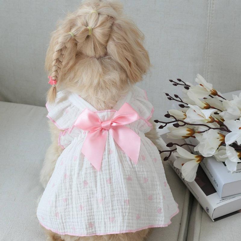 Valentinstag 1 Stück Herzmuster Schleifen-Dekor Haustierkleid für Hund für den Sommer