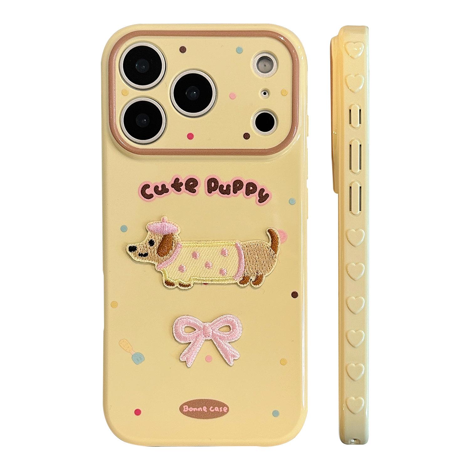 

Милый мультяшный вышитый чехол для телефона с щенком для iPhone 17 и iPhone 17 Pro Max iPhone 17 Pro Max