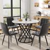 Dining Table Set (5-piece), Round Kitchen Table with 80 Cm Diameter and Black Metal Legs, White MDF Tabletop, Velvet Chairs