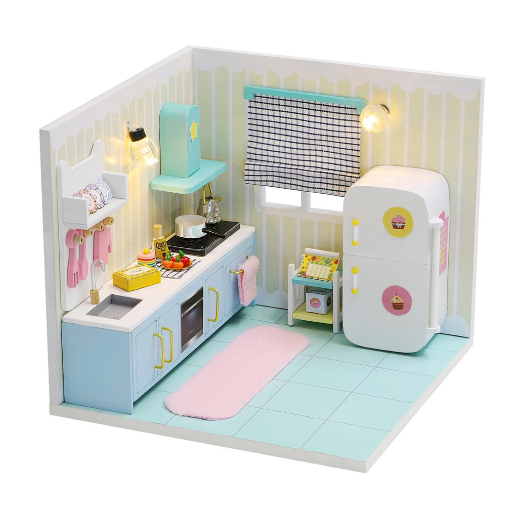 Playhouse Miniature House Set Wooden DIY Craft Model for Toy Furniture Toys Set Ages 14+ Parent-Child Assembly Room Scene