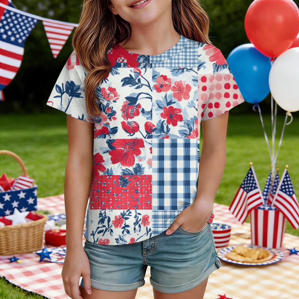 Kids Independence Day Print Round Neck Short Sleeve Casual T-shirt