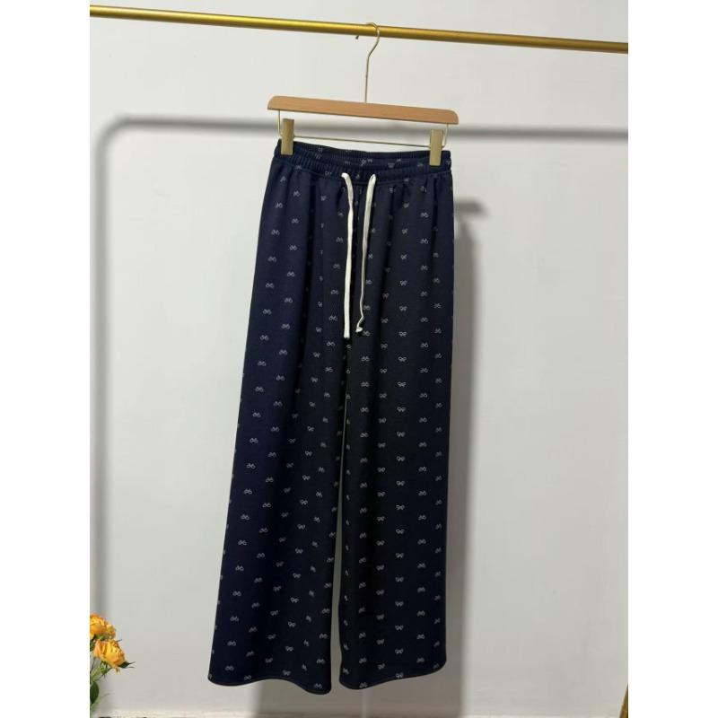 

Denim bow wide-leg pants retro high-waisted drape straight casual pants lazy wind loose floor pants One size fits all (80-70 kg) синий