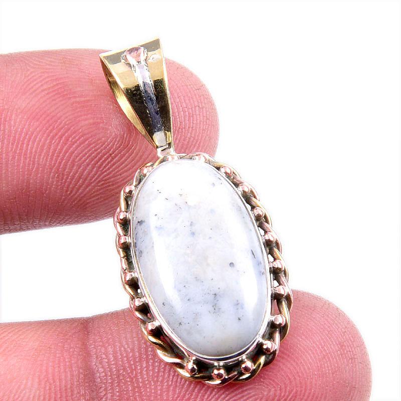 

Natural Dendrite Opal 925 Solid Sterling Silver TwoTone Gift Pendant 1.5 m5m75