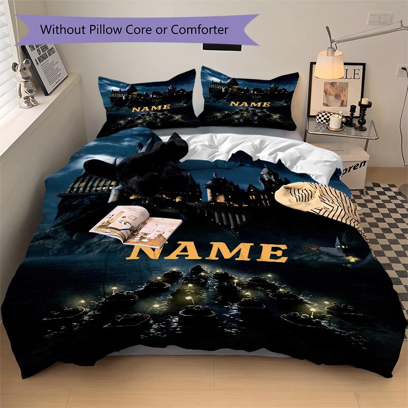 Custom Name Cartoon Harryl Bedding 3 Piece Set HD Print Duvet Cover Pillowcases for Teens Adult Bedroom Decoration
