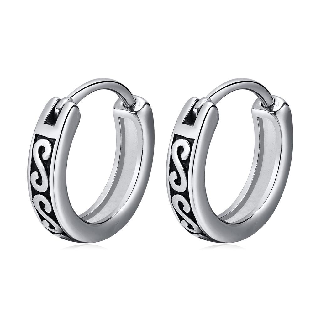 Men Hoop Earrings, New Gothic Black Infinity S Texture Huggies, Small Minimalist Stainless Steel Hoops Ear Gifts for Him Jewelry