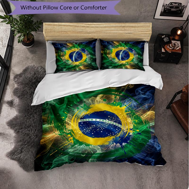 Set Biancheria da Letto a Fantasia Calcio Brasile 3 Pezzi Copripiumino Morbido in Microfibra con Federe per Camera da Letto