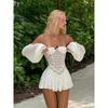 French Sexy Lace Cut Out Fairy Dress Casual Vacation Style Dress Short Skirt Waist-Tight Slim Fit Skirt Slim Looking White