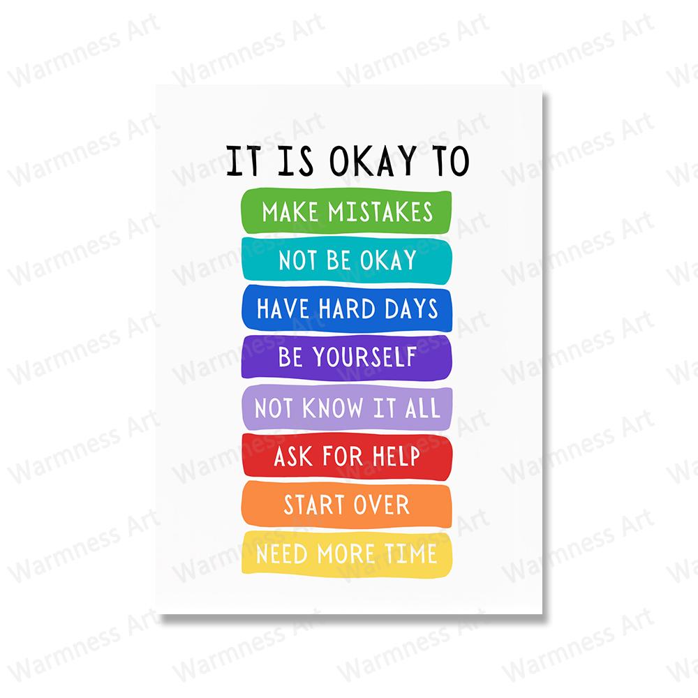 It's Okay To Not Be Okay Poster Motivational Quotes Wall Art Canvas Painting Print Educational Pictures For Kids Room Home Decor No Frame
