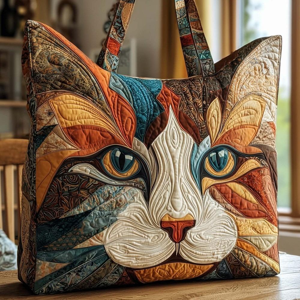 

Vintage Women Quilted Tote Bag 3D Printed Patterns Cotton Travel Handbag Large Capacity Lightweight Shopping Bag Lady Girl